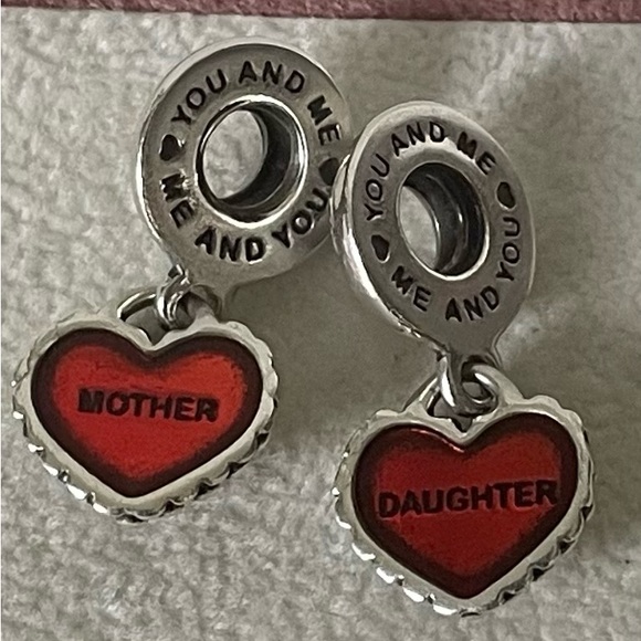 Pandora Jewelry - Pandora 925 Sterling Silver Red Enamel Mother Daughter Heart Dangle Charm
